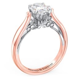 Classic Solitaire Diamond Engagement Ring with Butterfly and Scroll Details - "The Sophia"