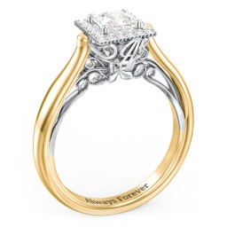 Classic Halo Diamond Engagement Ring and Butterfly and Scroll Details - "The Sophia" in 10K Solid Yellow Gold with 04LABDIAM-PC-0.50-VS2-F-G and Lab Diamond