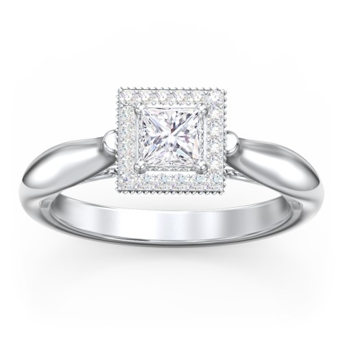 Classic Halo Diamond Engagement Ring and Butterfly and Scroll Details - "The Sophia" – 10K White Gold with Lab Diamond
