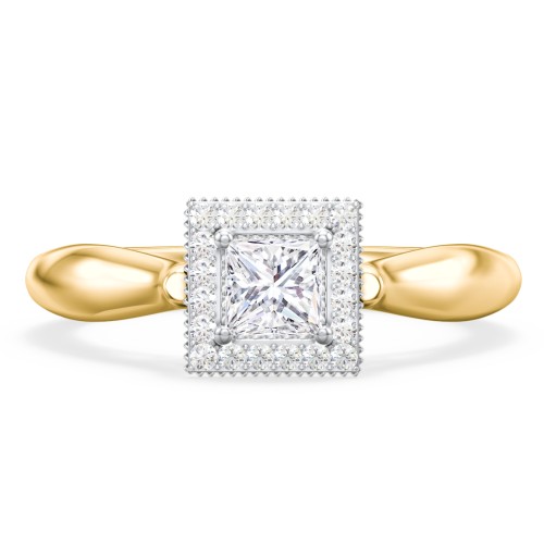 Classic Halo Diamond Engagement Ring and Butterfly and Scroll Details - "The Sophia" – 10K Yellow Gold with Lab Diamond