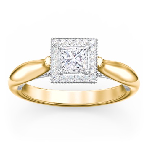 Classic Halo Diamond Engagement Ring and Butterfly and Scroll Details - "The Sophia" – 10K Yellow Gold with Lab Diamond