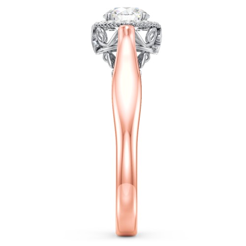 Classic Halo Diamond Engagement Ring and Butterfly and Scroll Details - "The Sophia" – 10K Rose Gold with Lab Diamond