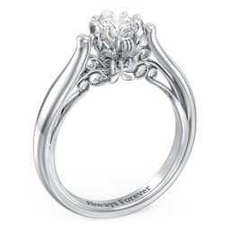 Classic Solitaire Diamond Engagement Ring with Butterfly and Scroll Details - "The Sophia"