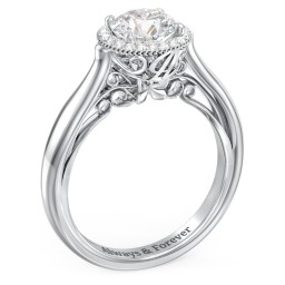 Classic Halo Diamond Engagement Ring and Butterfly and Scroll Details - "The Sophia"