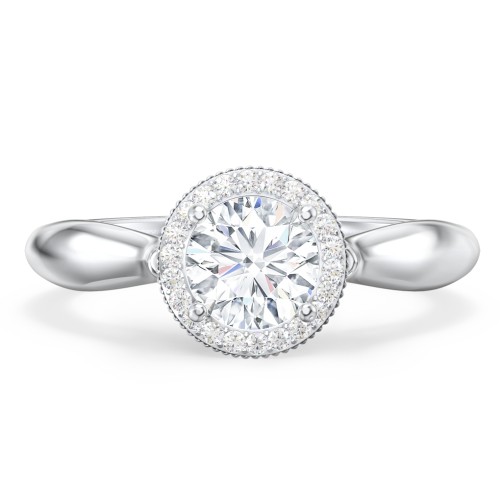 Classic Halo Diamond Engagement Ring and Butterfly and Scroll Details - "The Sophia" – 10K White Gold with Lab Diamond