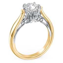 Classic Solitaire Diamond Engagement Ring with Butterfly and Scroll Details - "The Sophia" in 10K Solid Yellow Gold