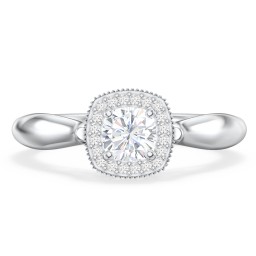 Classic Halo Diamond Engagement Ring and Butterfly and Scroll Details - "The Sophia"