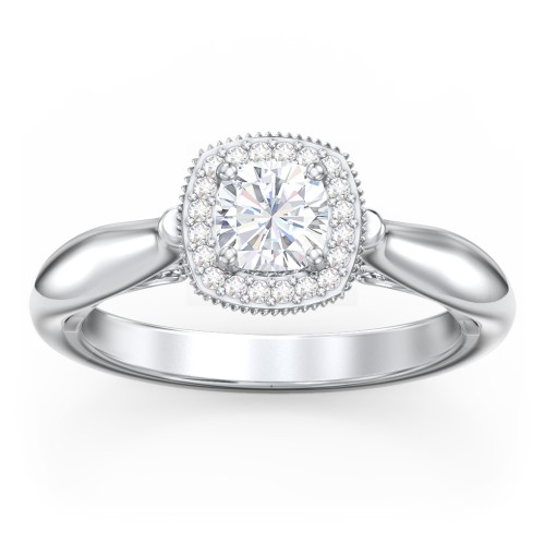 Classic Halo Diamond Engagement Ring and Butterfly and Scroll Details - "The Sophia" – 10K White Gold with Lab Diamond