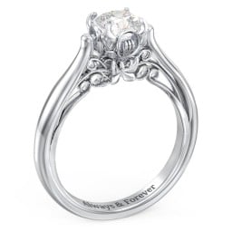 Classic Solitaire Diamond Engagement Ring with Butterfly and Scroll Details - "The Sophia"