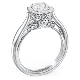 Classic Halo Diamond Engagement Ring and Butterfly and Scroll Details - "The Sophia"