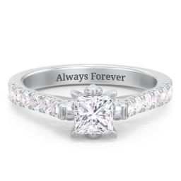 Solitaire Diamond Engagement Ring with Accents and Bow Detail