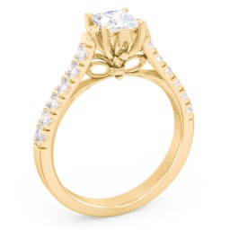 Solitaire Diamond Engagement Ring with Accents and Bow Detail in 10K Solid Yellow Gold