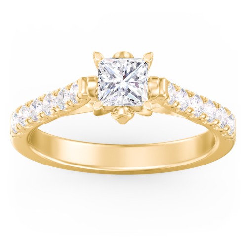 Solitaire Diamond Engagement Ring with Accents and Bow Detail