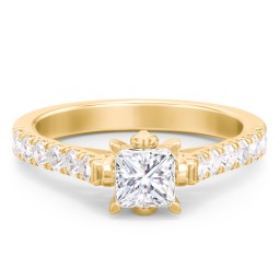 Solitaire Diamond Engagement Ring with Accents and Bow Detail in 10K Solid Yellow Gold