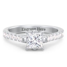 Solitaire Diamond Engagement Ring with Accents and Bow Detail