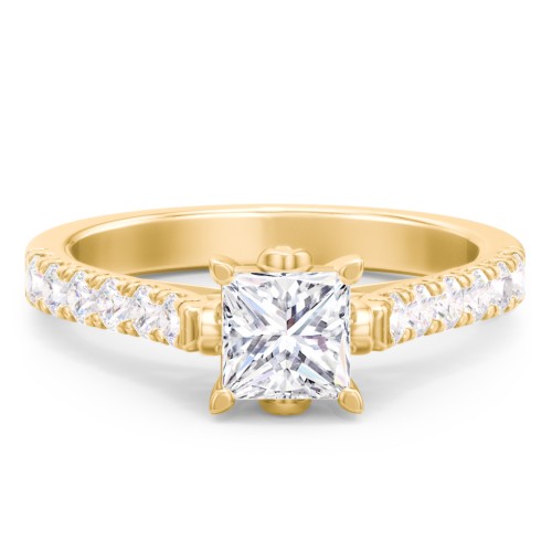 Solitaire Diamond Engagement Ring with Accents and Bow Detail