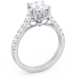 Solitaire Diamond Engagement Ring with Accents and Bow Detail