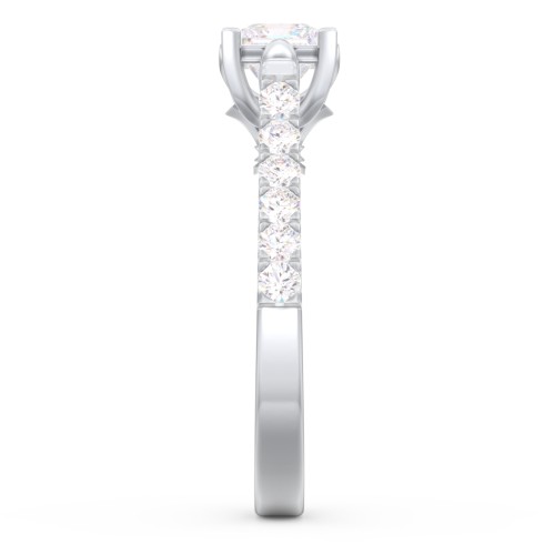 Solitaire Diamond Engagement Ring with Accents and Bow Detail – 14K White Gold with Lab Diamond