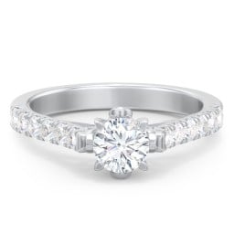 Solitaire Diamond Engagement Ring with Accents and Bow Detail