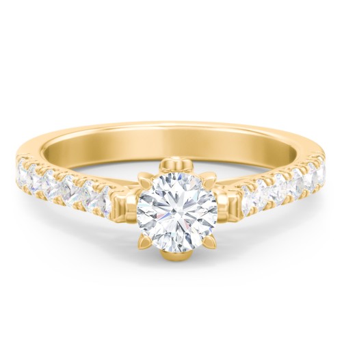 Solitaire Diamond Engagement Ring with Accents and Bow Detail – 10K Yellow Gold with Lab Diamond