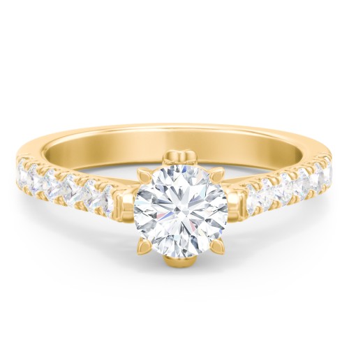 Solitaire Diamond Engagement Ring with Accents and Bow Detail – 10K Yellow Gold with Lab Diamond