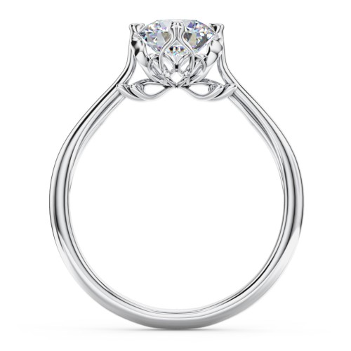 Solitaire Engagement Ring with Vintage Filigree Setting – 14K White Gold