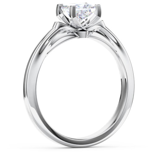 Solitaire Engagement Ring with Peaked Shoulders – 14K White Gold
