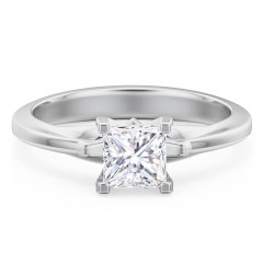 Solitaire Engagement Ring with Peaked Shoulders – 14K White Gold