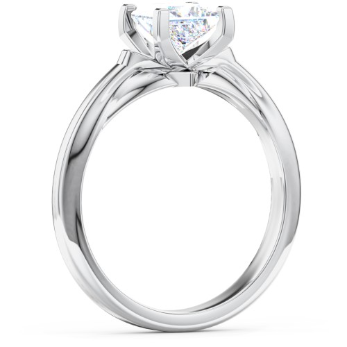 Solitaire Engagement Ring with Peaked Shoulders – 14K White Gold