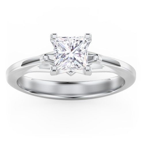 Solitaire Engagement Ring with Peaked Shoulders – 14K White Gold