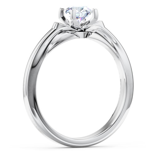Solitaire Engagement Ring with Peaked Shoulders – 14K White Gold