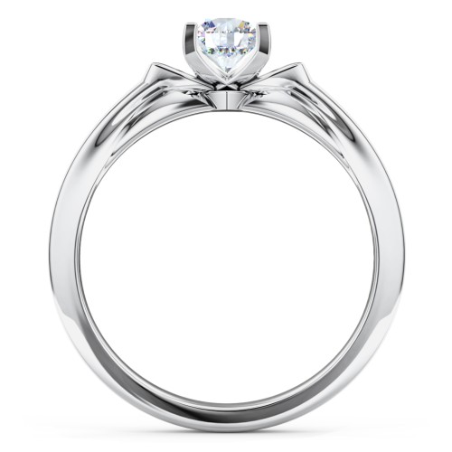 Solitaire Engagement Ring with Peaked Shoulders – 14K White Gold
