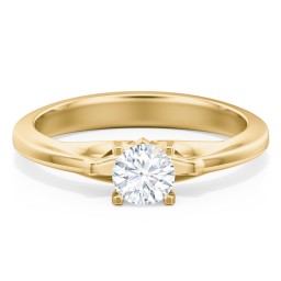 Solitaire Engagement Ring with Peaked Shoulders in 10K Solid Yellow Gold
