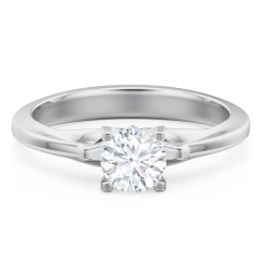 Solitaire Engagement Ring with Peaked Shoulders – 14K White Gold