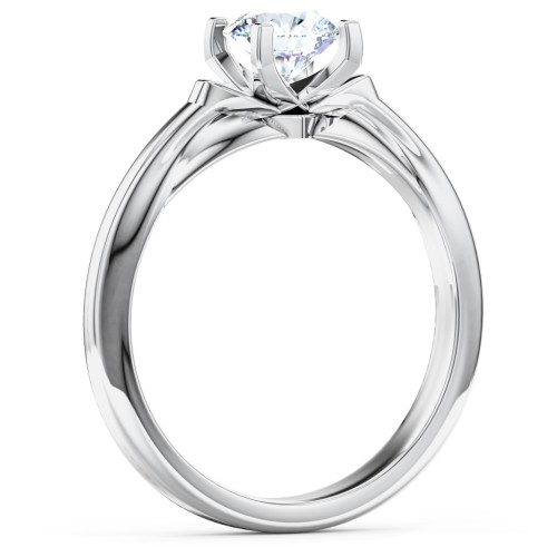Solitaire Engagement Ring with Peaked Shoulders – 14K White Gold