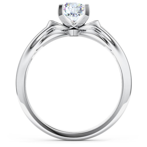 Solitaire Engagement Ring with Peaked Shoulders – 14K White Gold