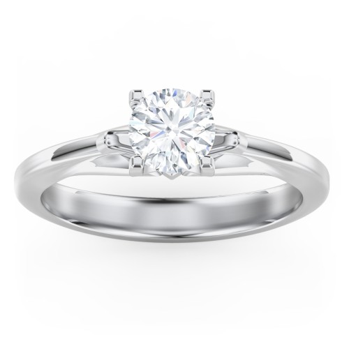 Solitaire Engagement Ring with Peaked Shoulders – 14K White Gold