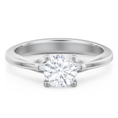 Solitaire Engagement Ring with Peaked Shoulders – 14K White Gold