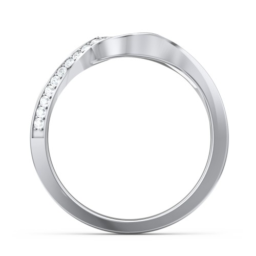 Twisted Wave Band Ring with Diamond Accents – 14K White Gold with Lab Diamond