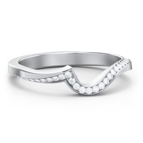 Twisted Wave Band Ring with Diamond Accents – 14K White Gold with Lab Diamond