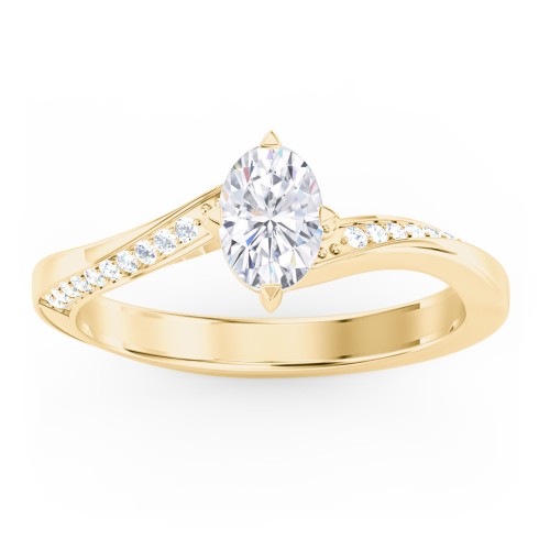 Solitaire Engagement Ring with Twisted Shoulder Accents – 10K Yellow Gold with Lab Diamond