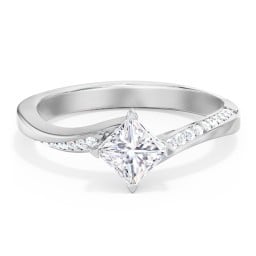 Solitaire Engagement Ring with Twisted Shoulder Accents