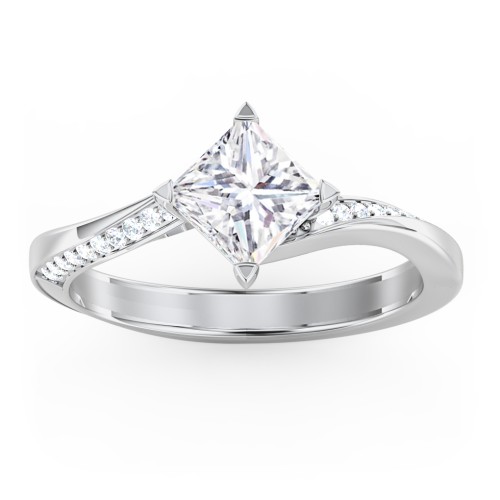 Solitaire Engagement Ring with Twisted Shoulder Accents
