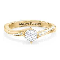 Solitaire Engagement Ring with Twisted Shoulder Accents in 10K Solid Yellow Gold with 04LABDIAM-RD-0.50-VS2-F-VG and Lab Diamond
