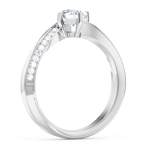 Solitaire Engagement Ring with Twisted Shoulder Accents – 14K White Gold with Lab Diamond