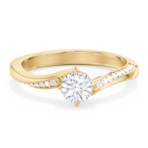 Solitaire Engagement Ring with Twisted Shoulder Accents – 10K Yellow Gold with Lab Diamond