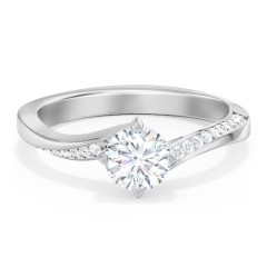 Solitaire Engagement Ring with Twisted Shoulder Accents – 14K White Gold with Lab Diamond