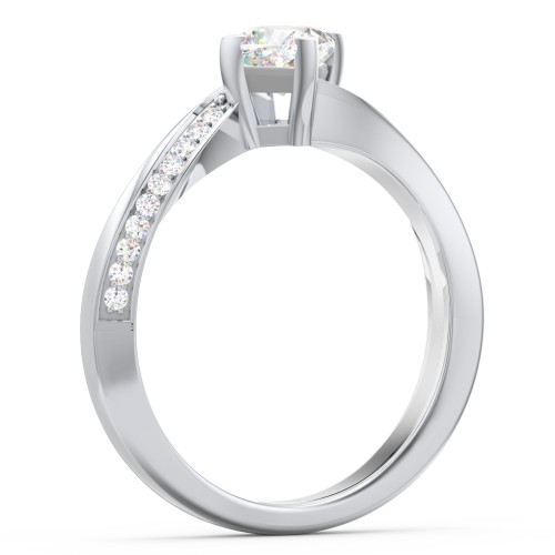 Solitaire Engagement Ring with Twisted Shoulder Accents – 14K White Gold with Lab Diamond