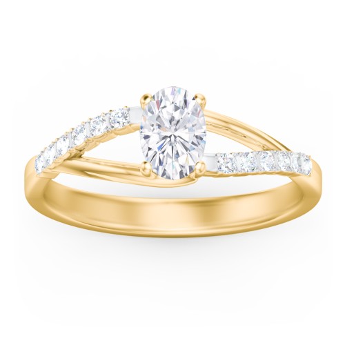 Solitaire Diamond Engagement Ring with Twisted Split Shank and Accents