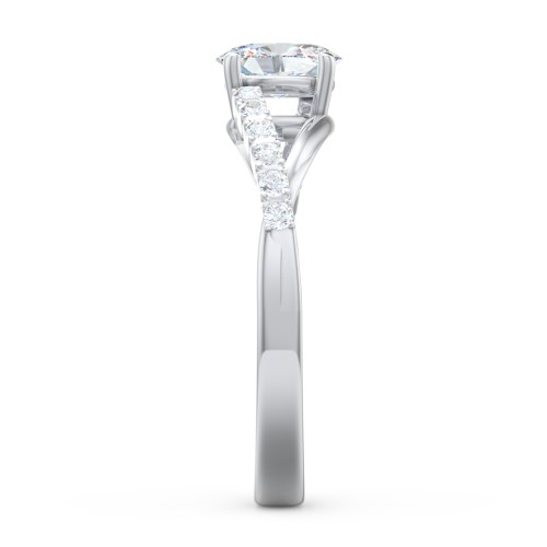 Solitaire Diamond Engagement Ring with Twisted Split Shank and Accents – 14K White Gold with Lab Diamond